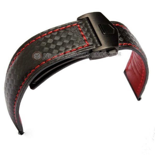 Nouvelle arrivée bande de montre bracelets 20mm 22mm bracelet de montre en fibre de carbone noir déploiement fermoir en acier cuir de vachette bas mode H0915