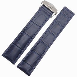 Nieuwe aankomst horlogeband blauwe armbanden 20mm 22mm lederen horlogeband met implementatie stalen sluiting koeienhuid lederen H0915