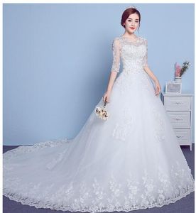 Nouvelle Arrivée Robe De Mariée 2018 Robe De Noiva Custom Made Royal Train Perlé Appliqued Dentelle Demi Manches Broderie