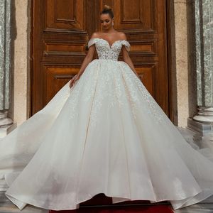 Nouvelle robe de mariée d'arrivée 2024 robe de bal paillette tulle chérie hors de l'épaule appliques robes de mariée vestidos de noiva