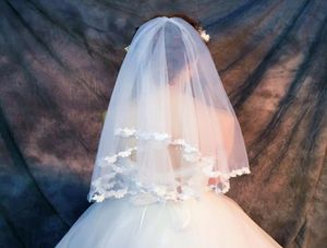 Nieuwe aankomst bruiloft sluiers en hoofddeksels pure tule vlinder applique ellebooglengte goedkoop op maat gemaakte bruidssluier8056243