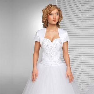 Nouvelle arrivée veste de mariée blanche mariage satin haussement d'épaules boléro manches sur mesure veste de mariée sur mesure manteau de mariage 2018324I