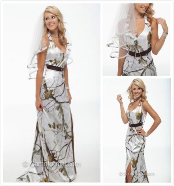 Nouvelle arrivée des robes de mariée camouflage blanc blanc camouflage de camouflage robes de mariée avec ceinture realtree robes de fête de mariage8342945