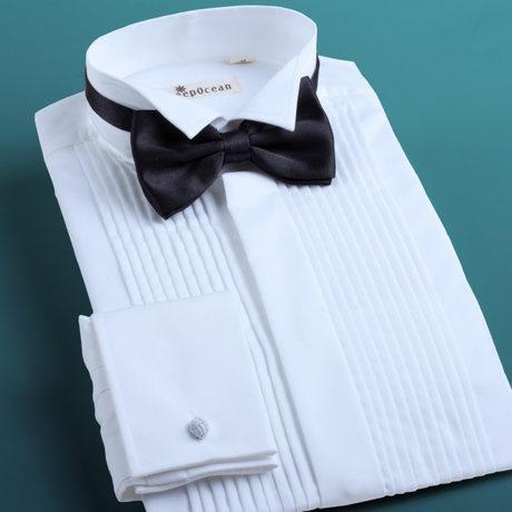 新しい到着ホワイトウェディングブリデールームシャツ長袖プロムメンシャツ高品質の花groommenイブニングシル222S