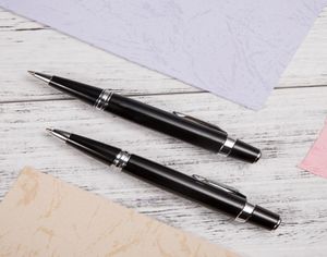 Nieuwe aankomst hele black metal mini Ballpoint School Office Stationery Luxury Writing Pocket Refill Pens Gift5291249