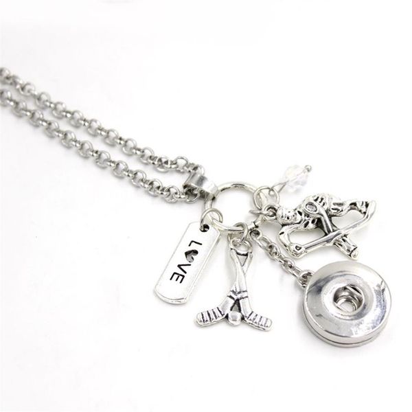 Nouvelle arrivée collier femmes entières charmes de hockey sur glace pendentif sport collier 18mm bouton pression collier cadeaux pour hockey sur glace sport307n