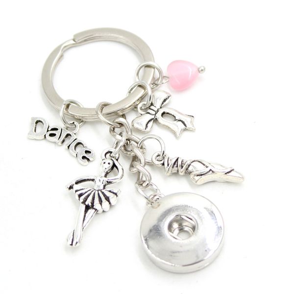 Neuankömmling Großhandel 18mm Snap Schmuck Tanz Ballerina Ballett Schlüsselanhänger Handtasche Charm Snap Schlüsselanhänger Schlüsselanhänger Geschenk für Ballettliebhaber Mädchen