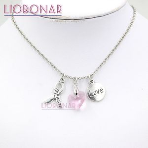 Nouvelle Arrivée En Gros Collier De Sensibilisation Au Cancer Du Sein Coeur Rose Amour Charme Cancer Du Sein Ruban Pendentif Collier pour Cancer Center Cadeau