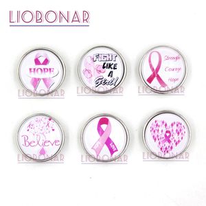 Nouveauté gros ruban rose sensibilisation au Cancer du sein boutons pression breloques pour 18mm bijoux à pression Bracelet anneaux collier