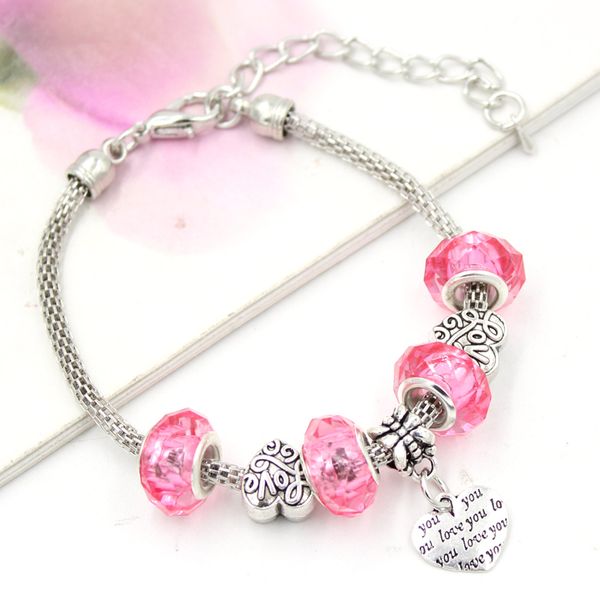 Nouvelle Arrivée En Gros Bijoux Bracelet Rose Perle Européenne Je T'aime Coeur Charme bracelets pour femmes Saint Valentin Cadeau Bijoux Bracelet