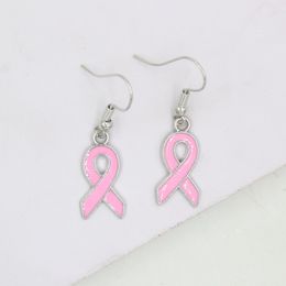 Nieuwe Collectie Groothandel Roze Lint Drop Dangle Earring Borstkanker Awareness Oorbellen Voor Vrouwen Sieraden Geschenken Bijoux