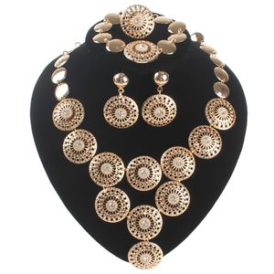 Nouveauté vente en gros au détail dubaï africain gros couleur or cristal collier boucles d'oreilles Bracelet bague ensembles de bijoux