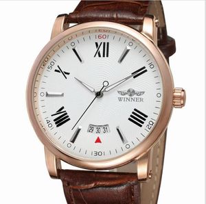 Nieuwe aankomst winnaar mode man horloges heren automatische horloge mechanische horloge voor man lederen riem WN57