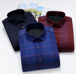 Nueva llegada, camisa gruesa y cálida de invierno, camisas informales para hombre, camisa de vestir elástica lisa de color sólido a cuadros, 4973884