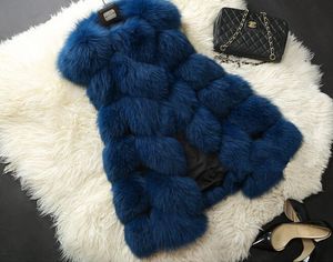 Nueva llegada invierno cálido moda mujer importación abrigo Chaleco de piel de alta calidad abrigo de piel sintética chaleco largo de piel de zorro talla grande S-6XL