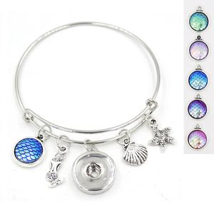 Gratis Verzending Nieuwe Collectie Wire Bangle DIY Verwisselbare Mermaid Scal Charm Uitbreidbaar Bangle Bracele 18mm Snap Armbanden Sieraden groothandel