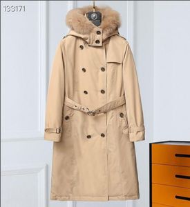 NOUVELLE ARRIVEE! Manteau d'hiver en duvet d'oie blanc chaud pour femmes d'Angleterre/manteau en duvet de style long à double boutonnage de grande qualité/manteau épais avec fourrure B133168F750 taille S-XL