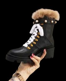 Nouvelle arrivée pour femmes Hiver sonw ankle Martin Boties Pearl Wool High Talon 6cm 100 Vérine Boot en cuir Taille 35402980842