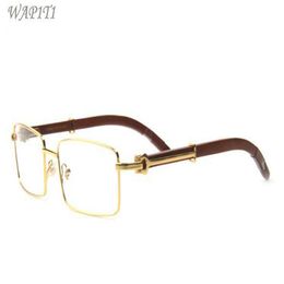 Nouvelle arrivée lunettes de soleil en bois pour hommes mode lunettes de corne de buffle monture en métal doré lentilles claires lunettes de soleil de buffle viennent avec box307p