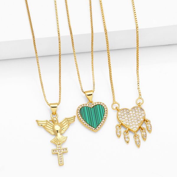 Colliers en forme de cœur en Zircon pour femmes, en cuivre plaqué or, collier Caduceus, bijoux simples à la mode, cadeaux, nouvelle collection