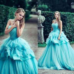 Nuevas llegadas 2016 turquesa tul vestido de bola dulce 16 vestidos baratos cariño con gradas vestidos de quinceañera por encargo China EN70213