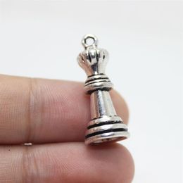 Nouveautés 20 pièces 26mm x 12mm pièce d'échecs breloques Antique ton argent 3D pièce de pion pendentif à breloque pour bijoux bricolage making320N