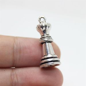 Nouveautés 20 pièces 26mm x 12mm pièce d'échecs breloques Antique ton argent 3D pièce de pion pendentif à breloque pour bijoux bricolage making314W