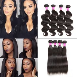 Nieuwe aankomsten 8A Mongoolse rechte Maleisische Body Wave Menselijk Maagd Haar Weefsels Bundels Braziliaanse Haarverkoper Extensions WEFTS alleen voor u