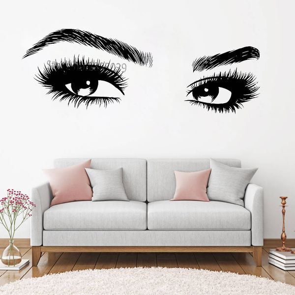 Nouveautés Big Eye Cils Stickers Muraux Belles Filles Yeux Stickers Art Vinyle Décor À La Maison Salon De Beauté Style Decal Hot LC464 Y200102