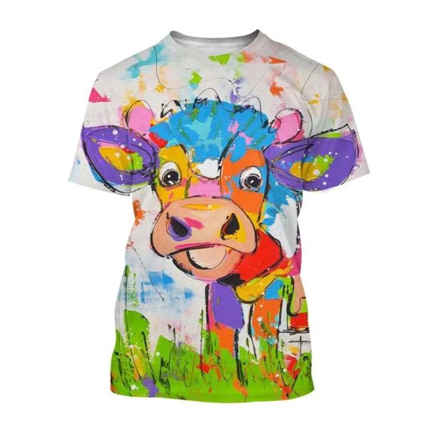 Nouvelles arrivales Cow 3D T-shirt Personnalité Peinture à l'huile Vache visage Unisexe Hip-Hop Harajuku Animal Printing T-shirt à manches courtes