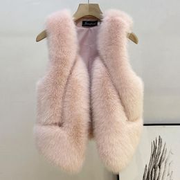 NIEUWE ARVALEN FAKE FOX FUR GILETS Winter Korte Vest Dameswaastoeag Dikke Warm Fluffy Fur Mouwess Coats
