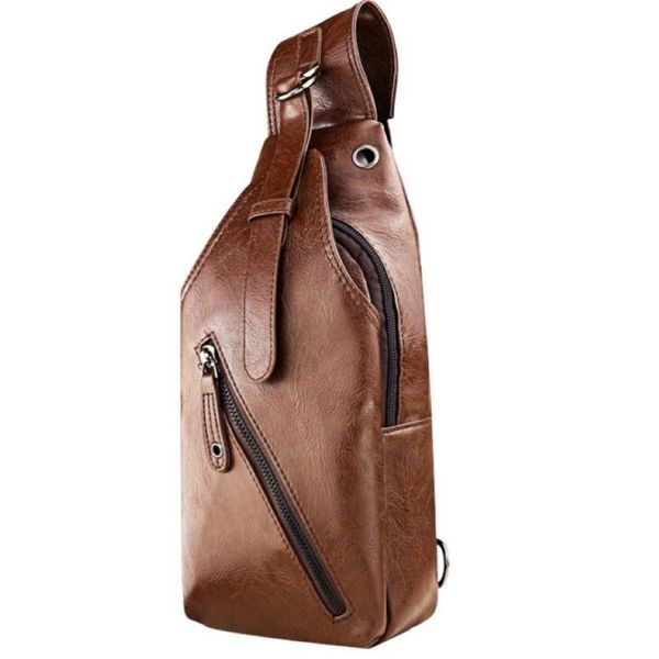 Nuevas llegadas moda hombres cuero Sling Pack pecho hombro mochila PU Biker Satchel moda sólido suave portátil Bags221v