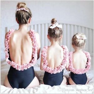 2022 meisjes bloemen backless badmode moeder en dochter uit één stuk zwemmen kleding stereo bloemblaadje jarretel strand vakantie badpakken