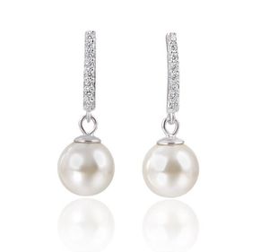 925 Sterling Silver Pearl Anniversary Engagement Charm Earings voor Bridemaids Nieuwe sieraden Pave Setting Zirconia Oorbellen Groothandel