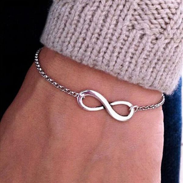 Nouveautés mode coréenne Simple métal 8 Infinity bracelets à breloques pour femme hommes bijoux Style d'été Beach222U