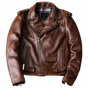 Nouveautés Hommes Veste en cuir véritable Manteau Vintage Brown Cowhide Aviator Manteau Hiver Hommes Fi Veste Plus Taille Topcoat S7DW #