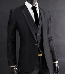 Nieuwe aankomsten Eén knop Zwart Bruidegom Tuxedos Notch Revers Groomsmen Beste Man Past Heren Bruiloft Pakken (Jas + Broek + Vest + Tie) H: 482