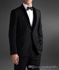 Nieuwe aankomsten Eén knop Zwart Bruidegom Tuxedos Sjaal Loevel GroomsMen Beste Man Blazer Mens Bruiloft Pakken (jas + Broek + Tie) D: 326
