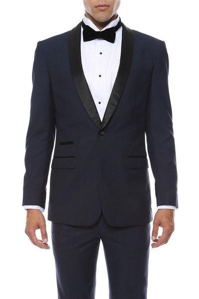 Nouveautés Un bouton bleu marine marié Tuxedos châle revers garçons d'honneur Meilleur homme Blazer mens costumes de mariage (veste + pantalon + cravate) D: 362