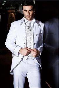 Nouvelles arrivales un bouton blanc de marié smoking garroms mâle meilleur homme blazer arme costumes (veste + pantalon + gilet + cravate) h: 894