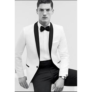Nouveautés Un Bouton Blanc Marié Tuxedos Châle Revers Garçons D'honneur Meilleur Homme Blazer Costumes De Mariage Pour Hommes (Veste + Pantalon + Cravate) D: 109