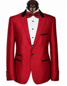 Nouveautés One Buttons Red Groom Tuxedos Peaked Lapel Best Man Groomsman Hommes Costumes De Mariage Époux (Veste + Arc)