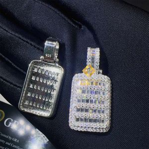 Nieuwkomers Pass Tester Iced Out Man Sieraden Solid Sier D Baguette Moissanite Diamond Dog Tag Hanger