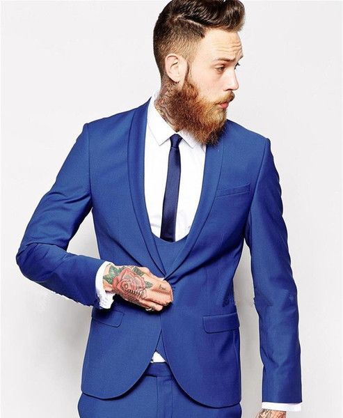 Nouveautés Royal Blue Groom Smokings Col châle garçons d'honneur Best Man Blazer Mens costumes de mariage (veste + pantalon + gilet + cravate) H: 564