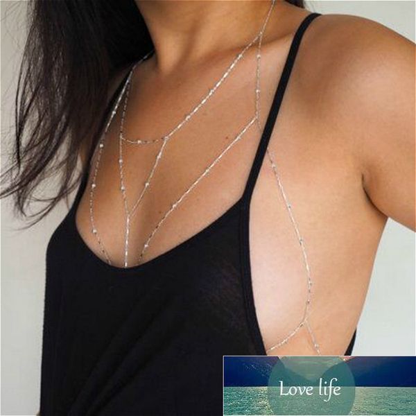 Nouveautés couleur argent perles chaîne de corps bijoux pour femmes mode simple Sexy Bikini soutien-gorge chaîne été charme bijoux prix usine conception experte qualité dernière