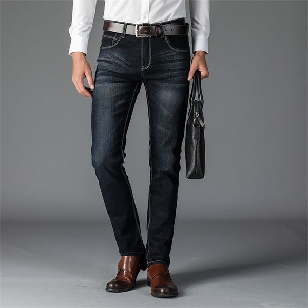 Nuevas llegadas Primavera Verano Straight Fit Loose Men Jeans Business Casual Stretch High Waist Casual Male Denim Cowboy Trouser 210331