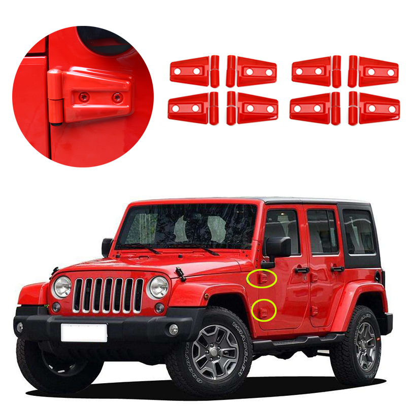 ABS Car Door Hinge Covers Protector Red Kit For Jeep Wranlger Unlimited Rubicon Sahara Sports 2007-2018 JK JKU 8pcs