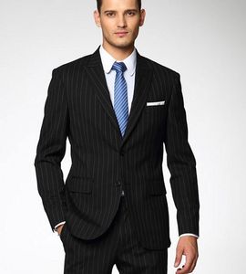 Nieuwe aankomsten Two Button Black Stripe Bruidegom Tuxedos Peak Revers GroomsMen Beste Man Party Mens Bruiloft Pakken (Jas + Broek + Tie) D: 392