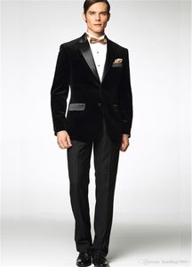 Nouveautés Deux Boutons Noir Velours Marié Tuxedos Peak Revers Garçons D'honneur Meilleur Homme Blazer Costumes De Mariage Pour Hommes (Veste + Pantalon + Cravate) D: 80