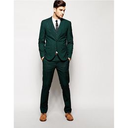 Nieuwe aankomsten Two Button Dark Green Groom Tuxedos Groomsmen Notch Revers Beste Man Blazer Mens Bruiloft Pakken (Jas + Broek + Vest + Tie) H: 812